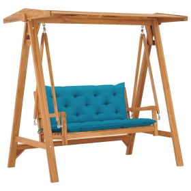 Swing Bench with Light Blue Cushion 66.9" Solid Teak Wood