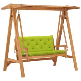 Swing Bench with Bright Green Cushion 66.9" Solid Teak Wood