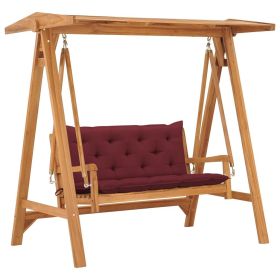 Swing Bench with Wine Red Cushion 66.9" Solid Teak Wood