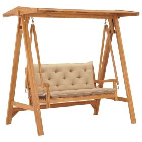 Swing Bench with Beige Cushion 66.9" Solid Teak Wood