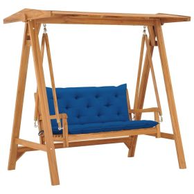Swing Bench with Blue Cushion 66.9" Solid Teak Wood