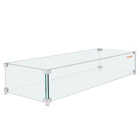 VEVOR Gas Fire Pit Wind Guard for Square Fire Table, 23.5 x 7.5 x 6.5 inch Clear Tempered Wind Guard for Firepits, 0.31 inch Thick Square Glass Shield